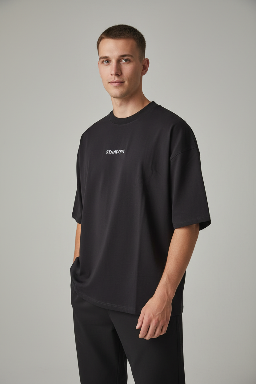 Standout Original Black T-Shirt - white model front view
